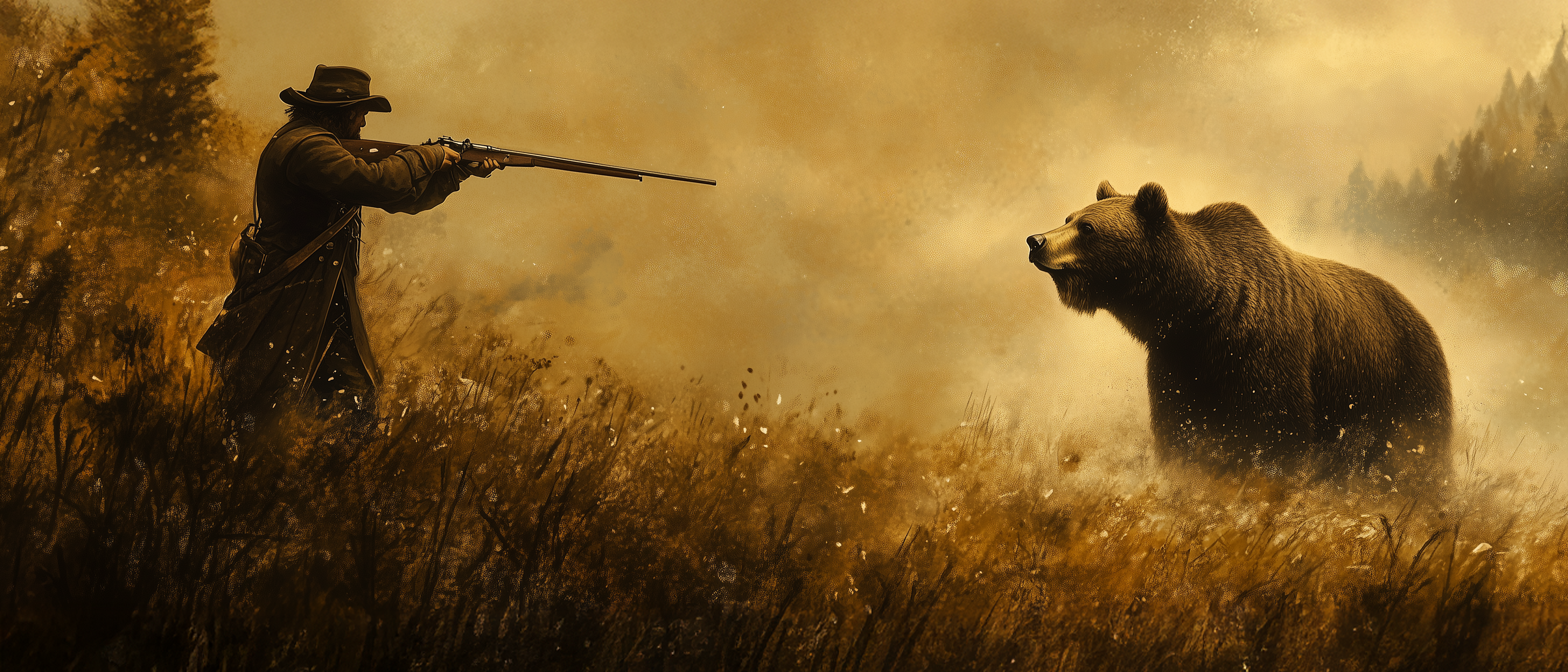 Hunter facing a bear