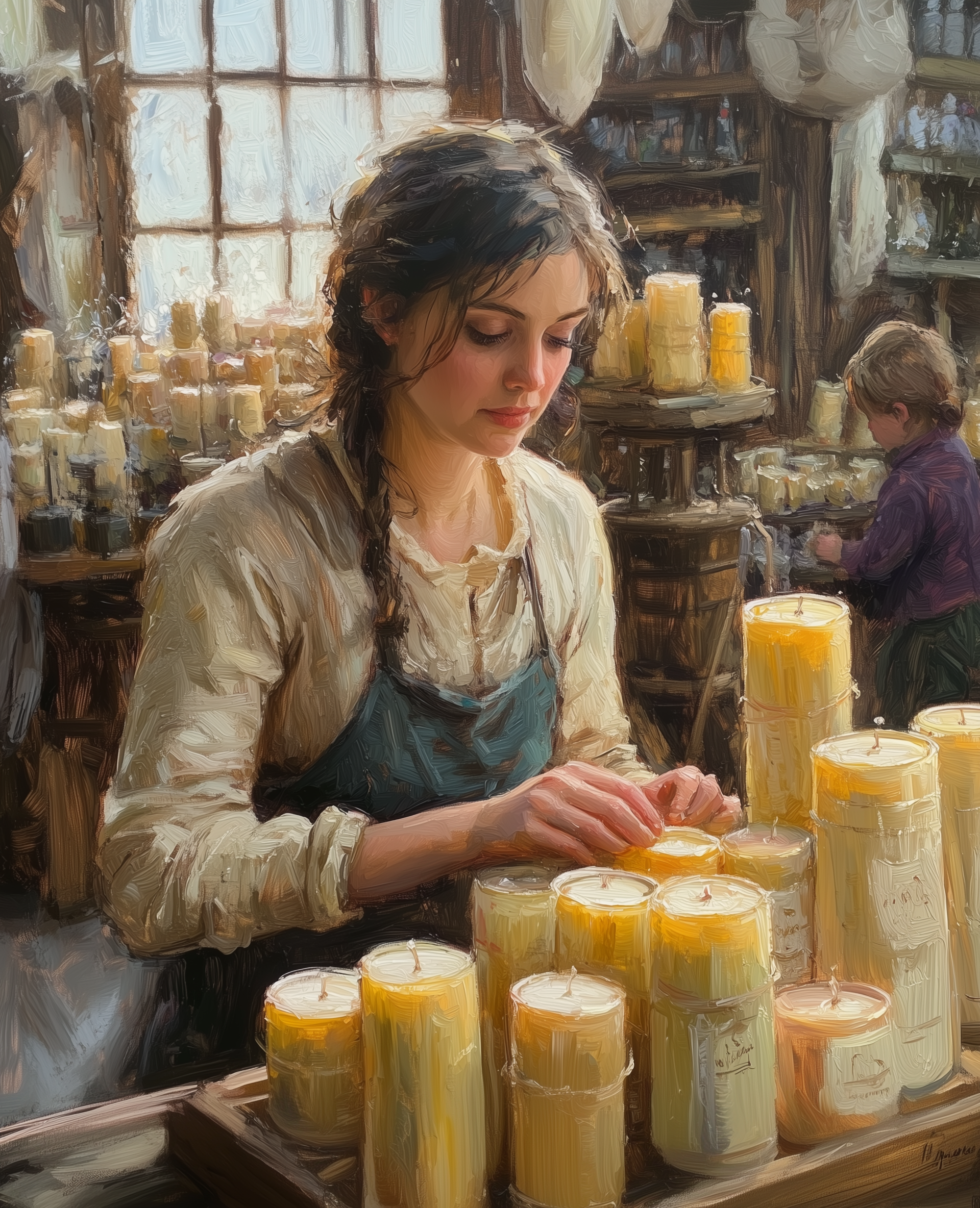 Woman and child by candlelight